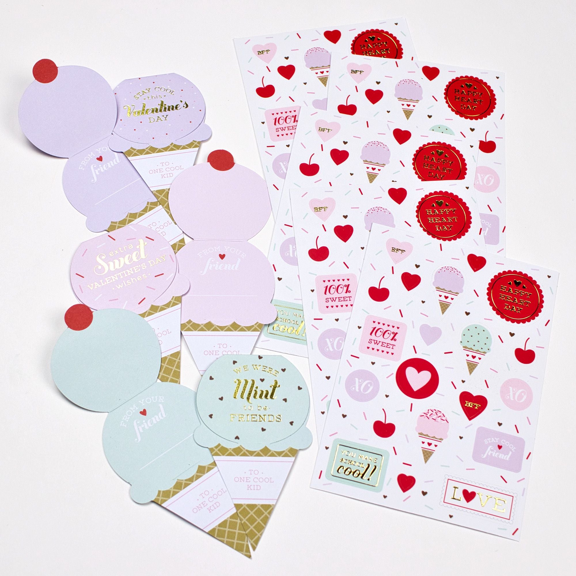 Valentine's Day Ice Cream Truck Card & Sticker Set, 100 Stickers, 24-ct