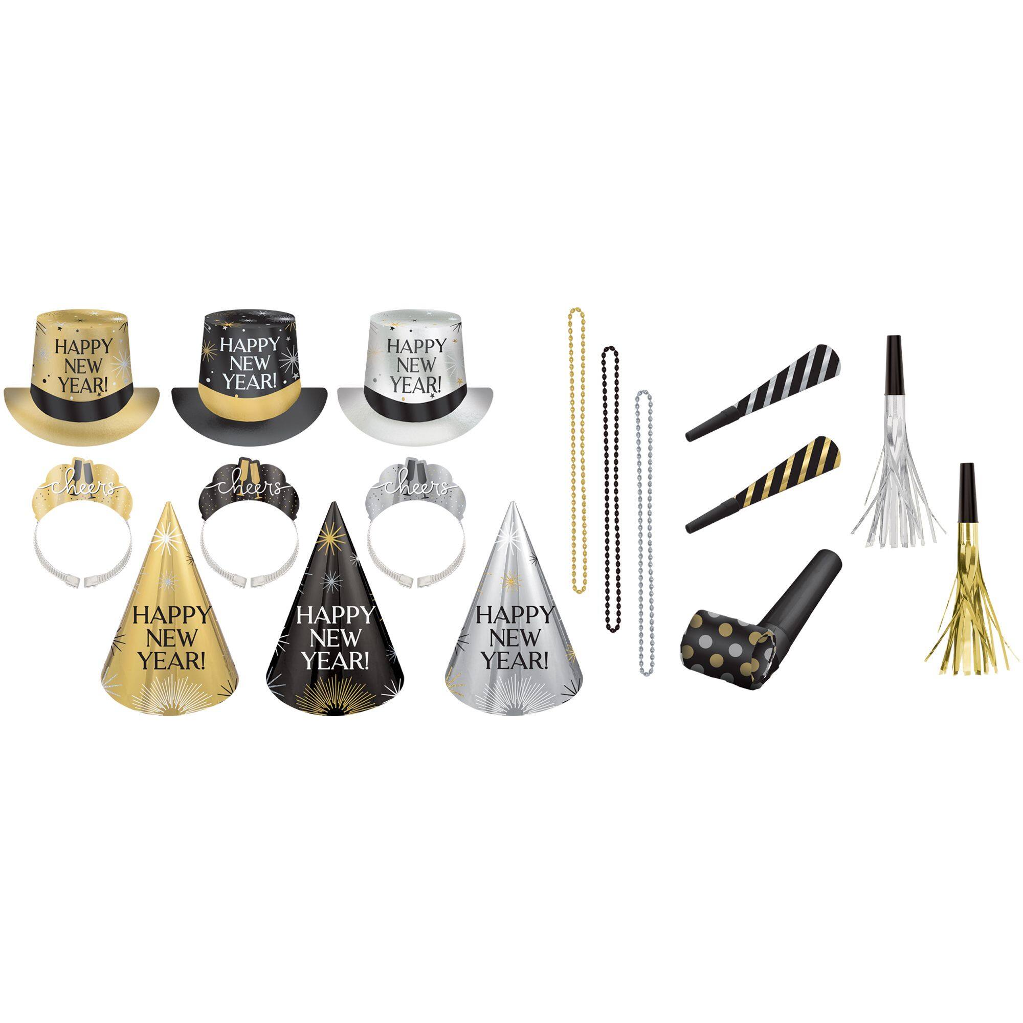 New Year's Eve Party Kit, Black/Silver/Gold, 25 Person Pack