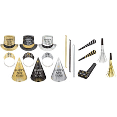 New Year's Eve Party Kit, Black/Silver/Gold, 25 Person Pack
