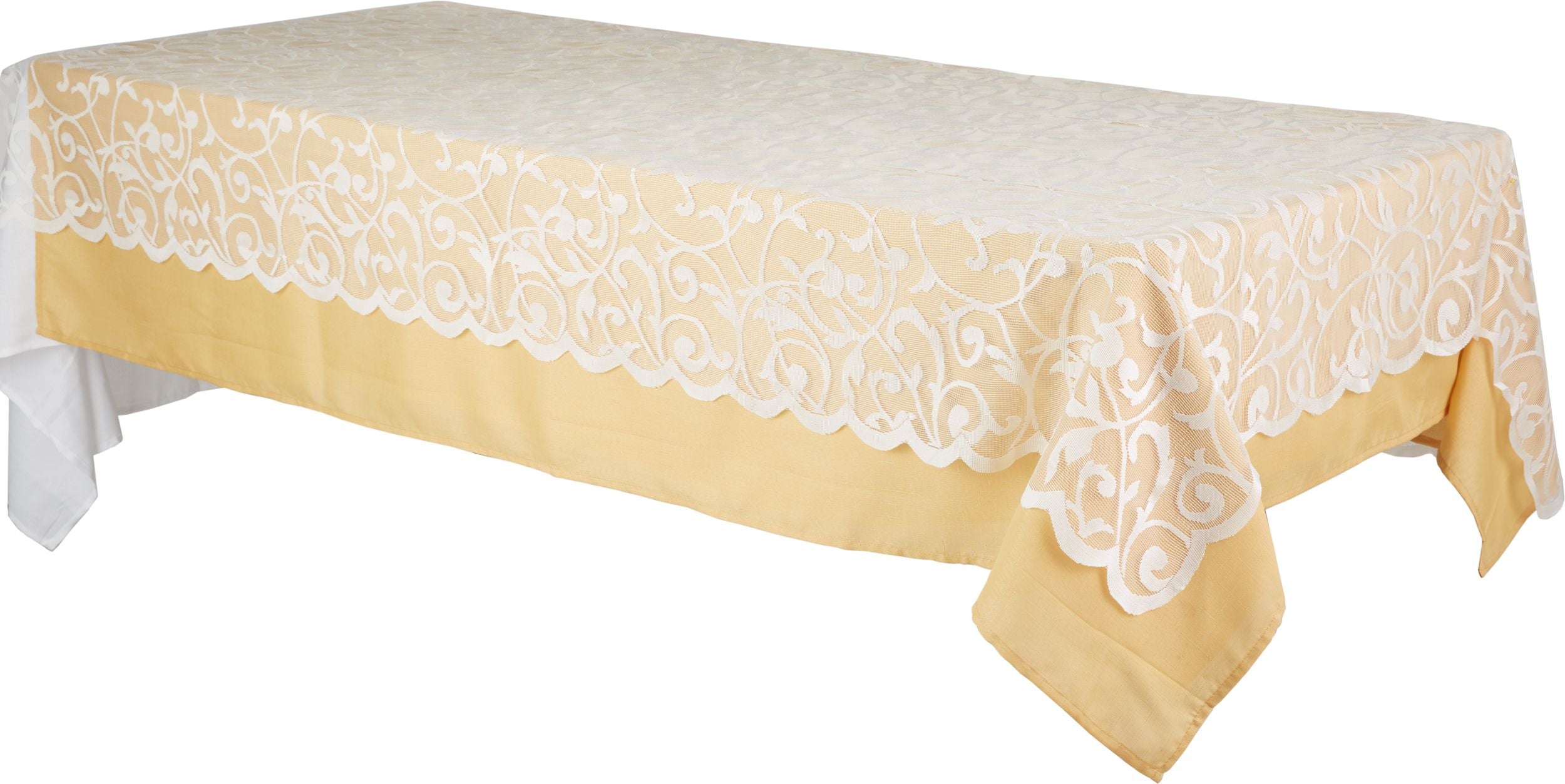 Rectangle Fabric Lace Reusable Table Cover, White, 60x84-in