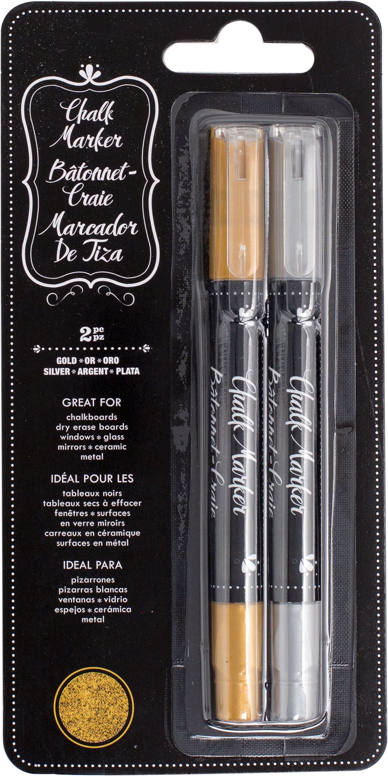 Erasable Gold & Silver Chalk Markers, 2-pc