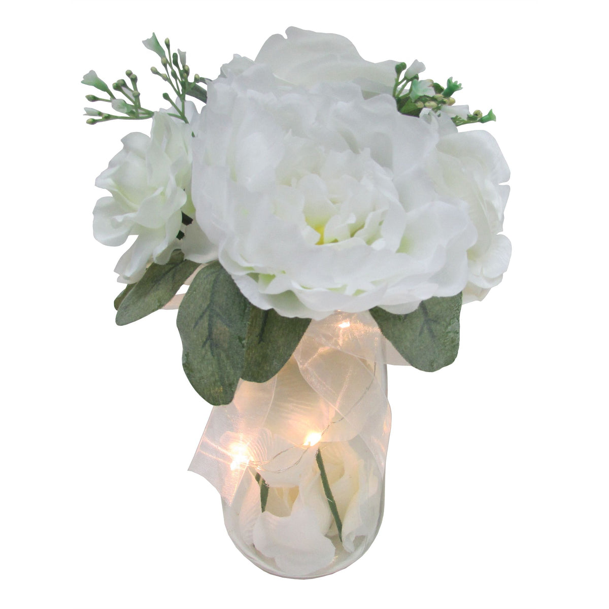 Elegant White Floral Glass Pot with LED Lights