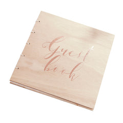 Guest Book Wooden Book, Gold, 50 Sheets, for Wedding