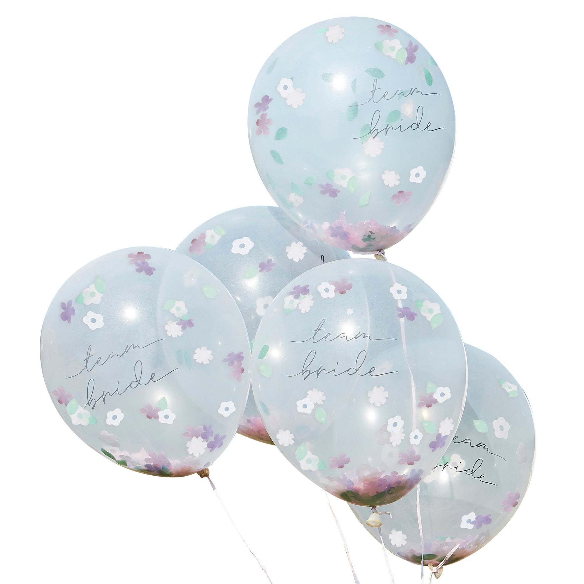 Team Bride Floral Confetti Latex Balloons, 12-inch, 5-pk
