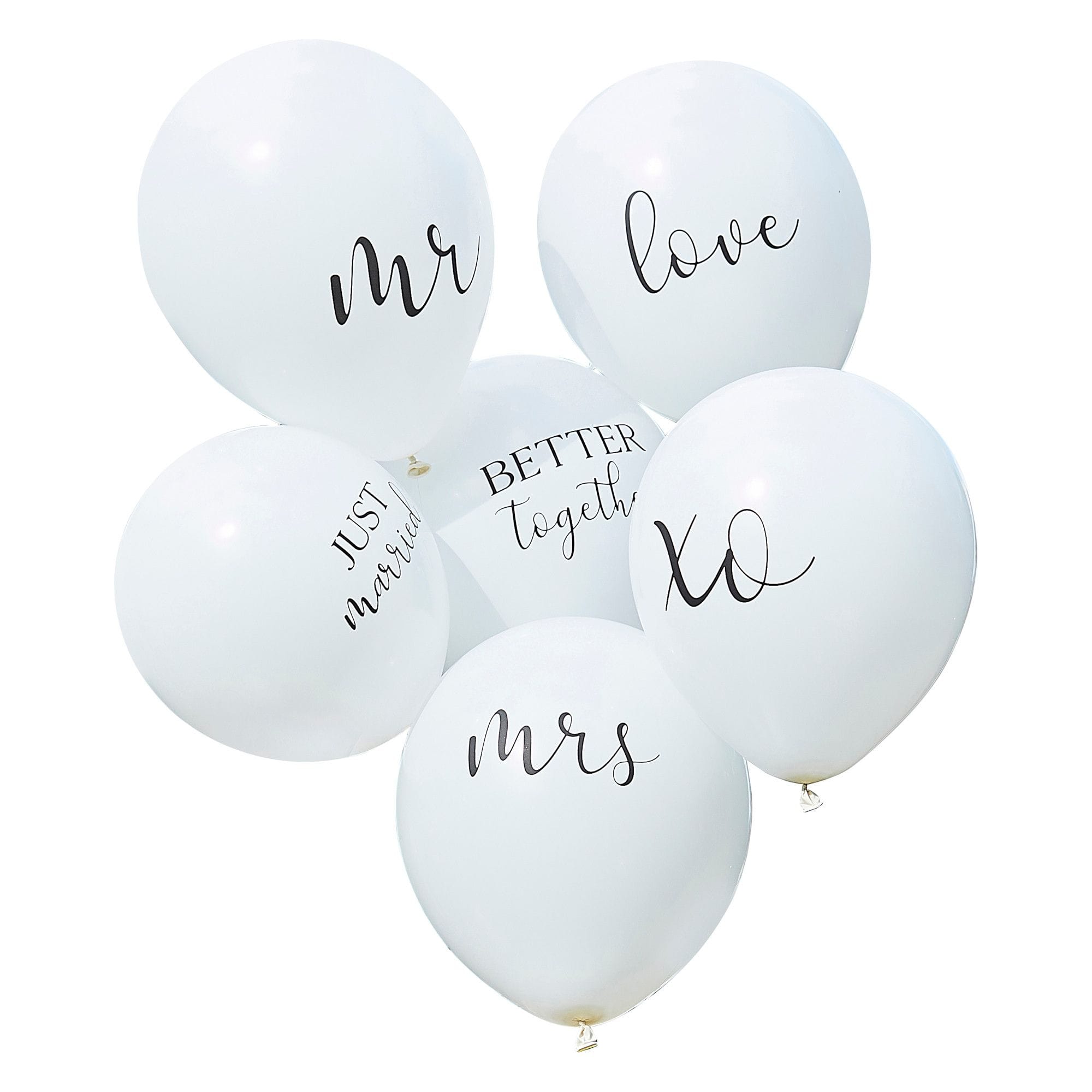 Mr & Mrs. Round Latex Balloon Bundle, White/Black, 12-inch, 6-pk