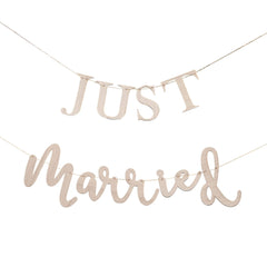 Just Married Wooden Banner, White, 8.5-inch