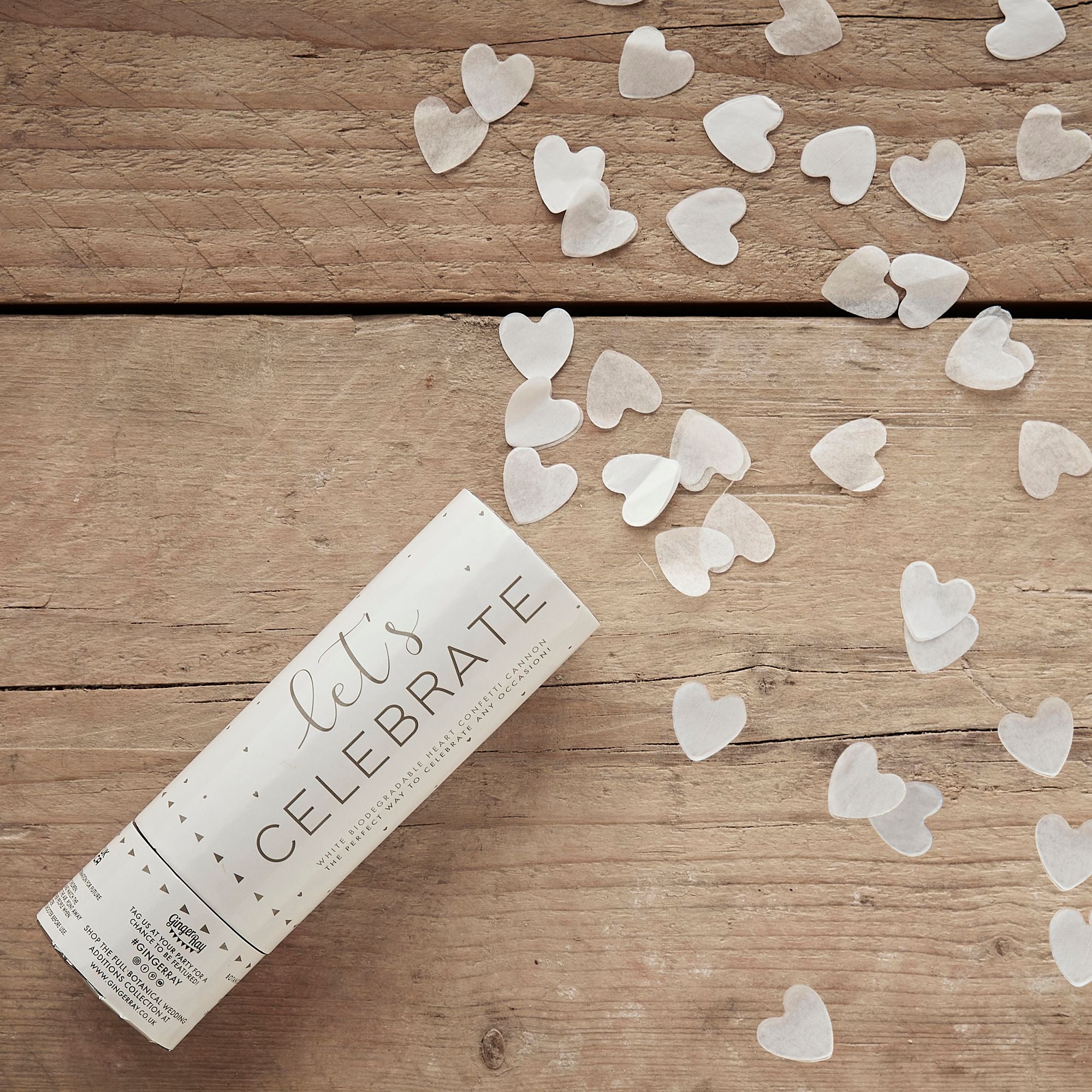 Let's Celebrate Hearts Confetti Cannon Popper, White/Gold, for Wedding/Engagement