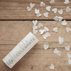 Let's Celebrate Hearts Confetti Cannon Popper, White/Gold, for Wedding/Engagement