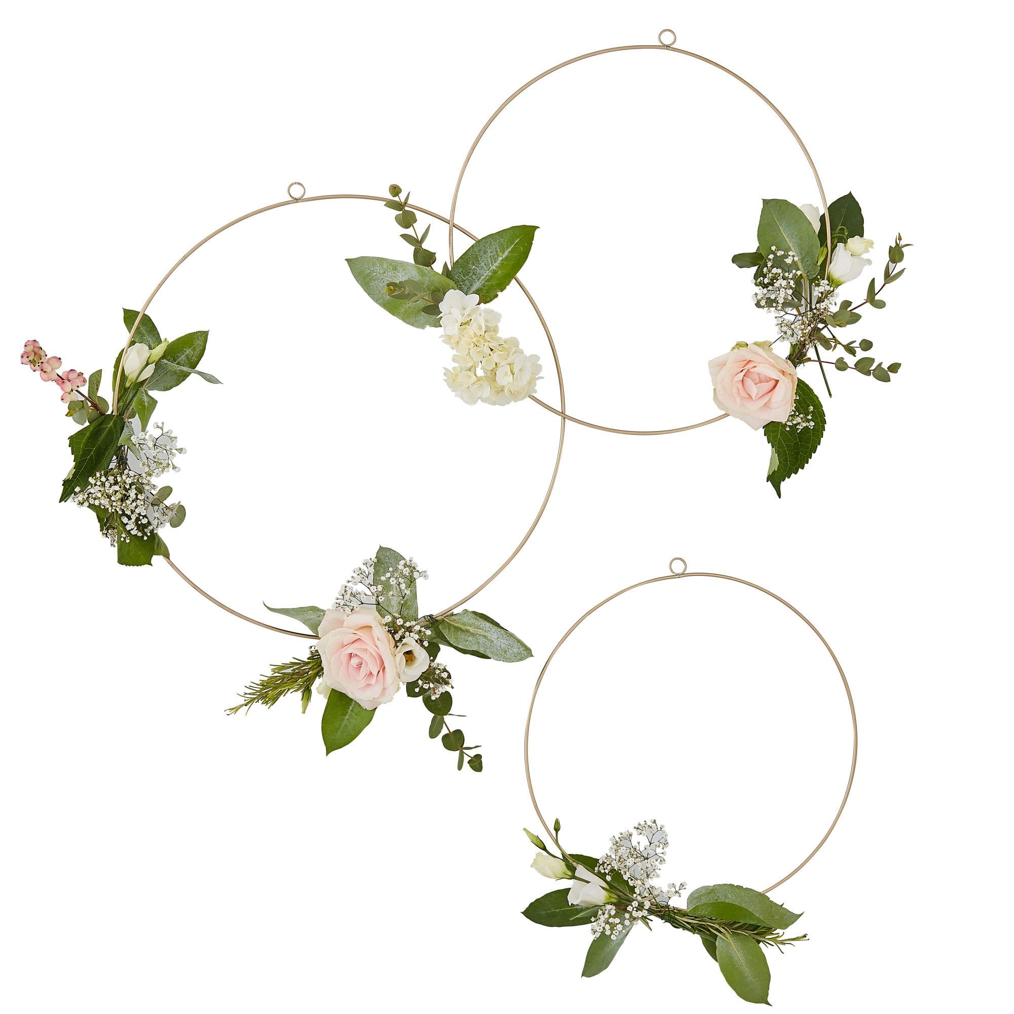Floral Hoop Decorations, Green/White/Pink, 7-inch, 3-pk