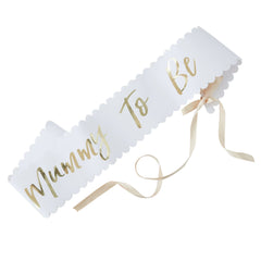 Mummy To Be Sash, White/Gold, One Size