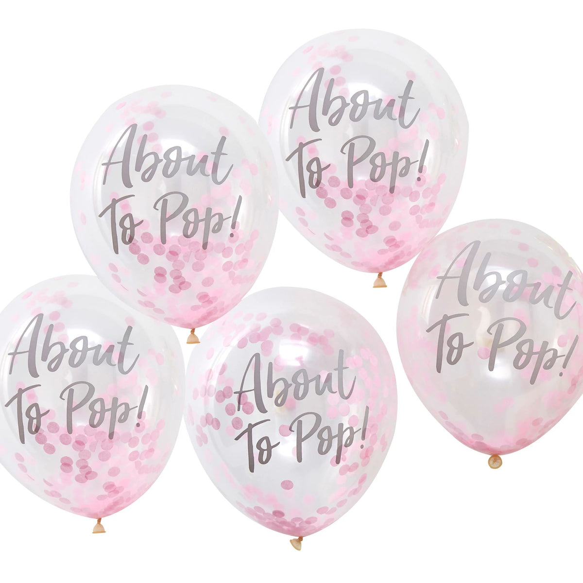 About to Pop! Pink Confetti Balloons for Baby Shower, 5-pcs