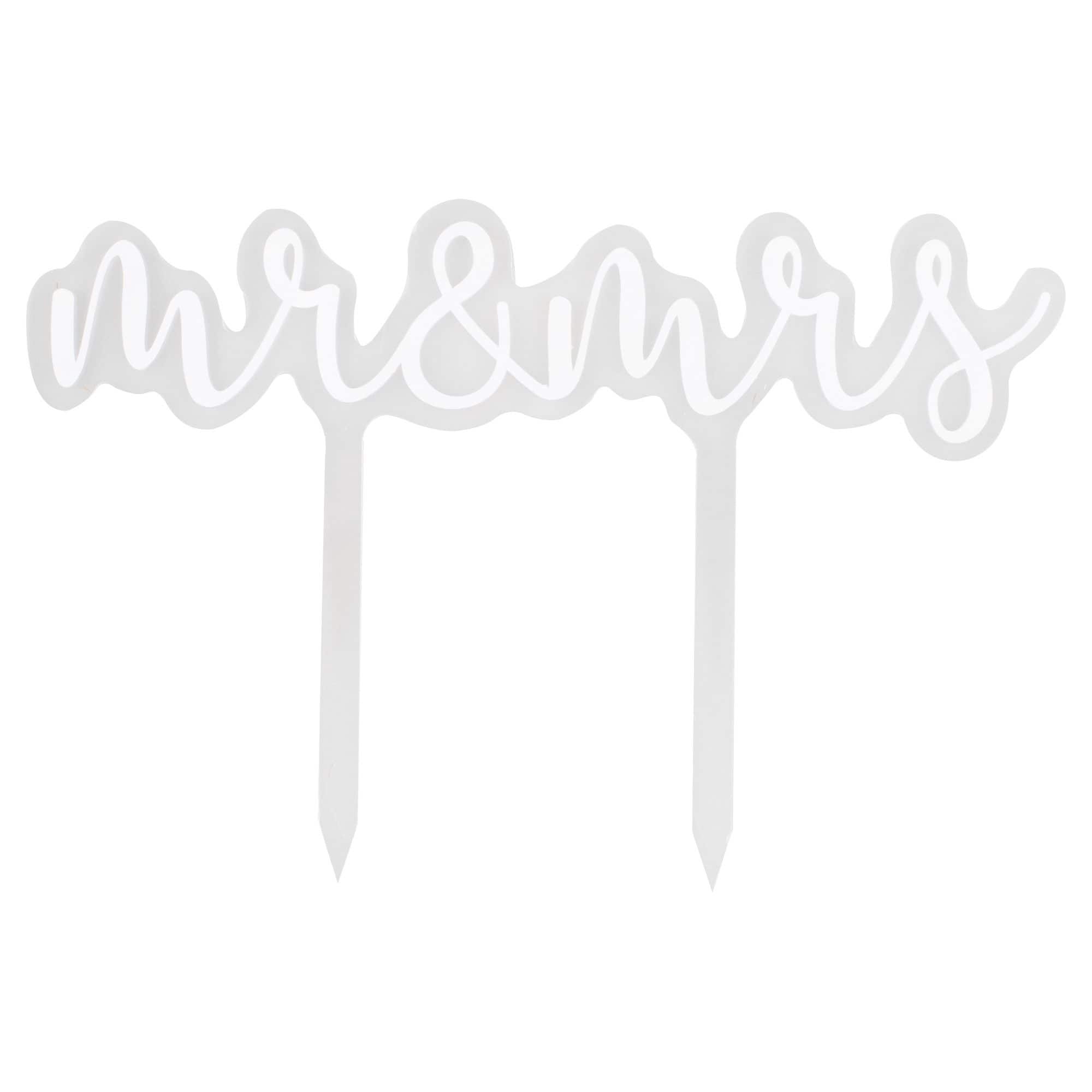 Mr. & Mrs. Acrylic Cake Topper, Silver, 7-inch