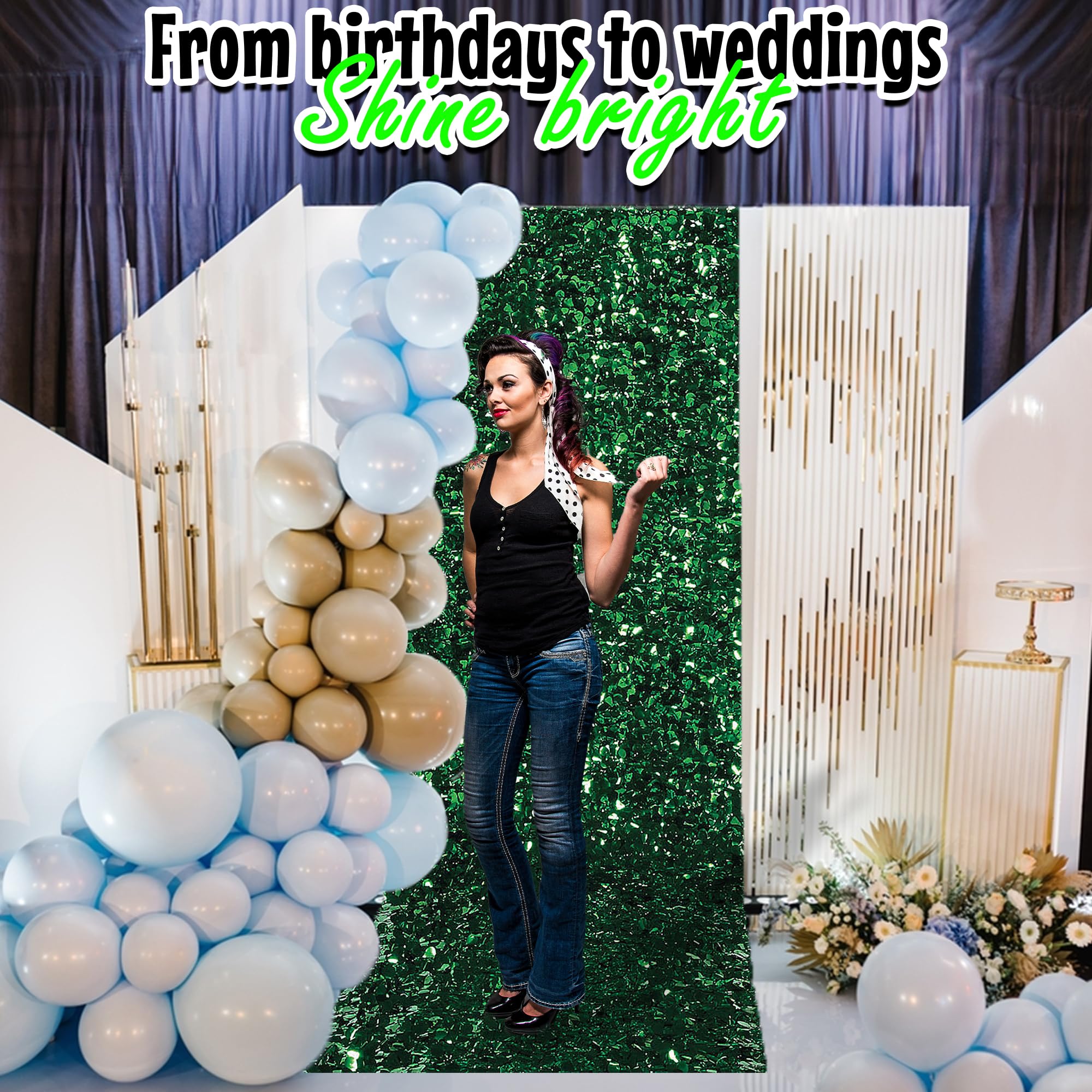 15ft Green Metallic Floral Vinyl Party Curtain