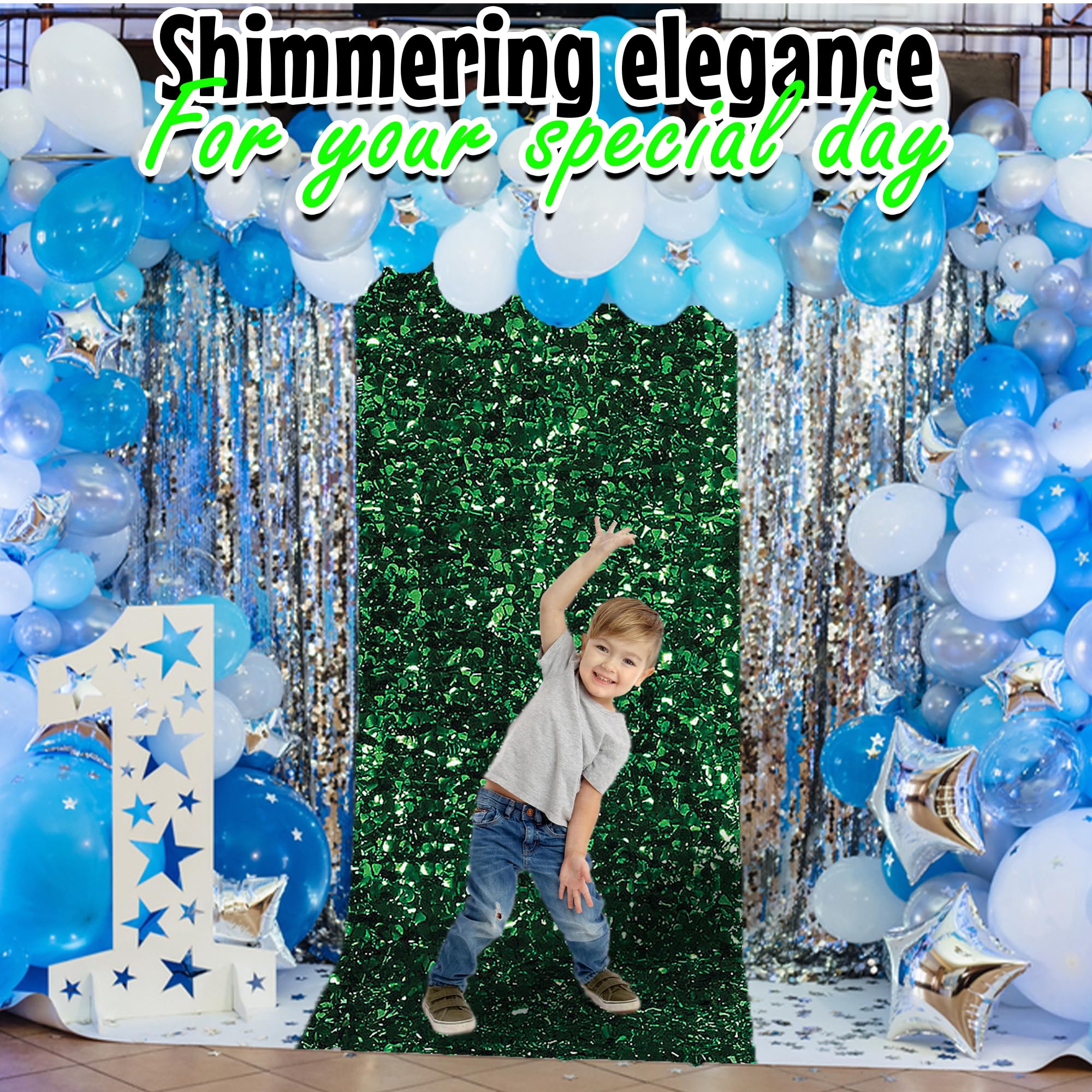 15ft Green Metallic Floral Vinyl Party Curtain