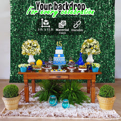 15ft Green Metallic Floral Vinyl Party Curtain