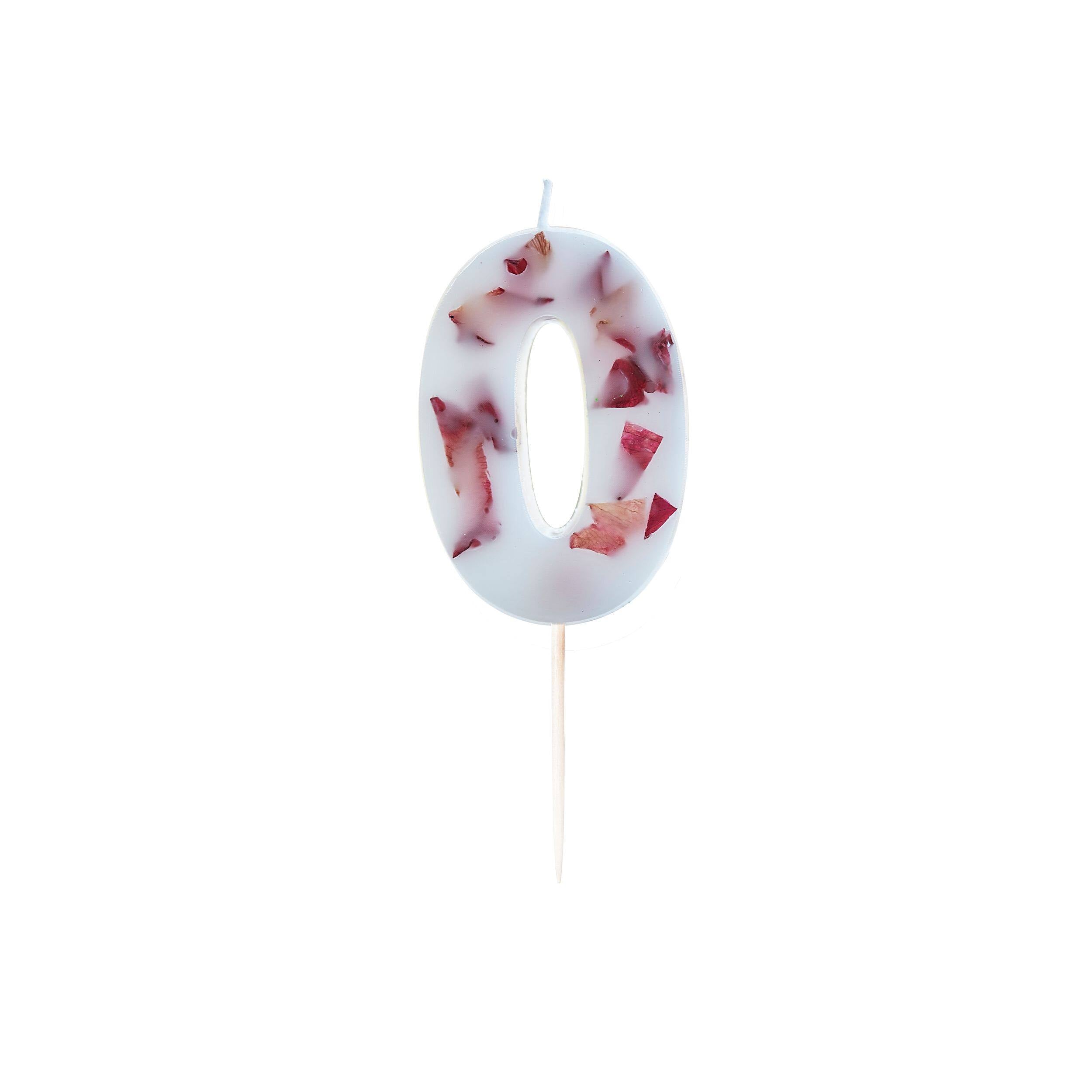 Ginger Ray Pressed Petal Number 0 Birthday Candle, Red/White