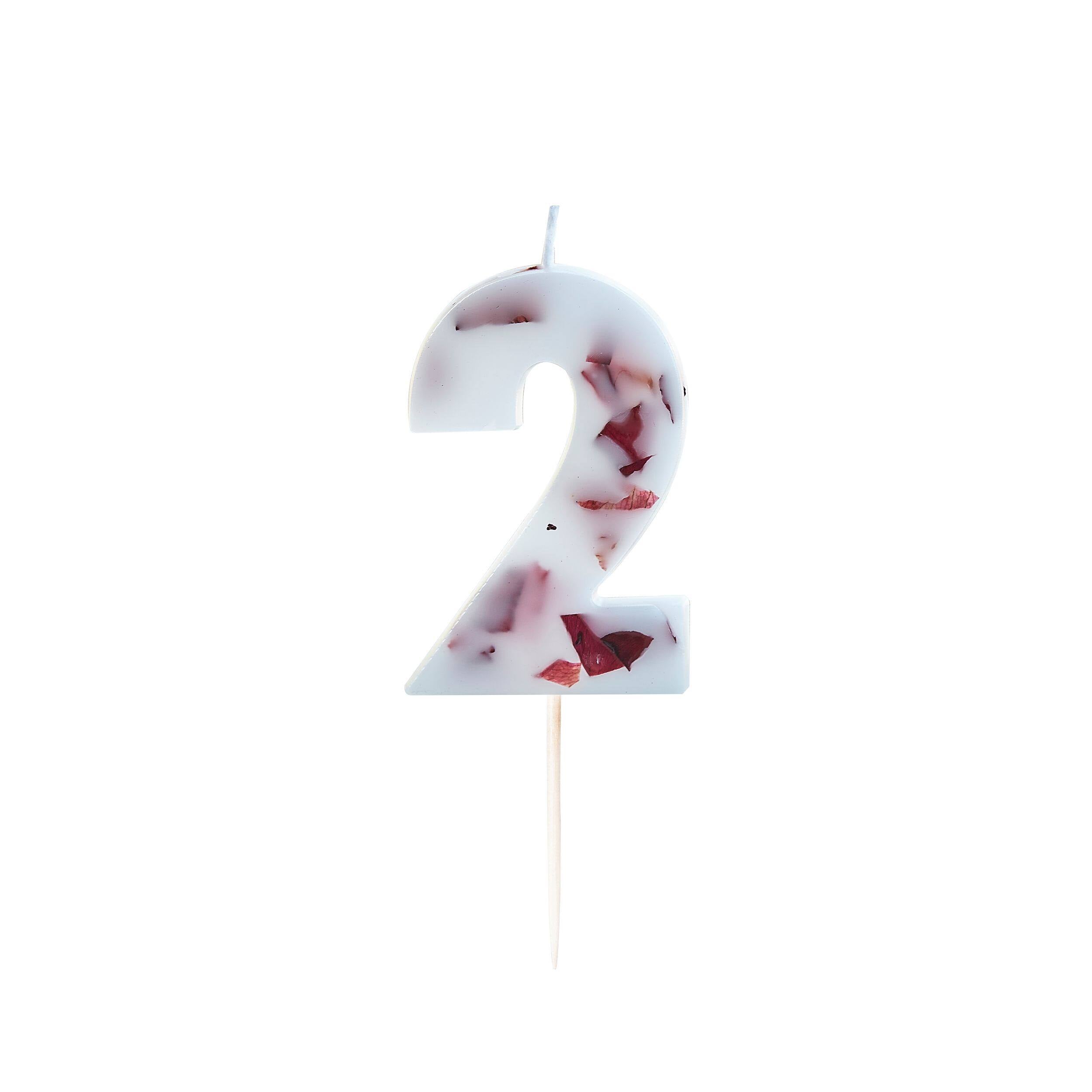 Ginger Ray Pressed Petal Number 2 Birthday Candle, Red/White