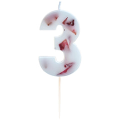 Ginger Ray Pressed Petal Number 3 Birthday Candle, Red/White