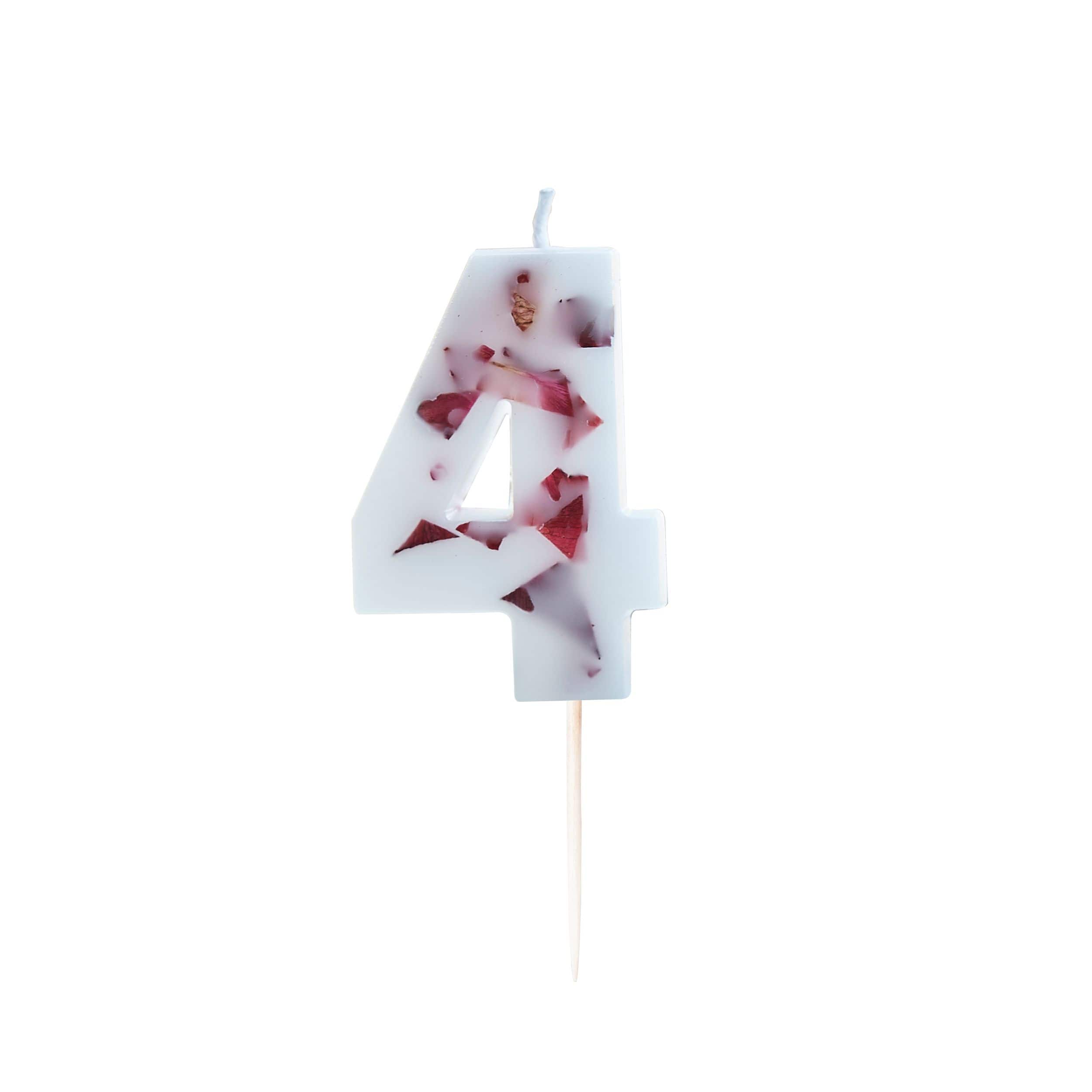 Ginger Ray Pressed Petal Number 4 Candle, Red/White