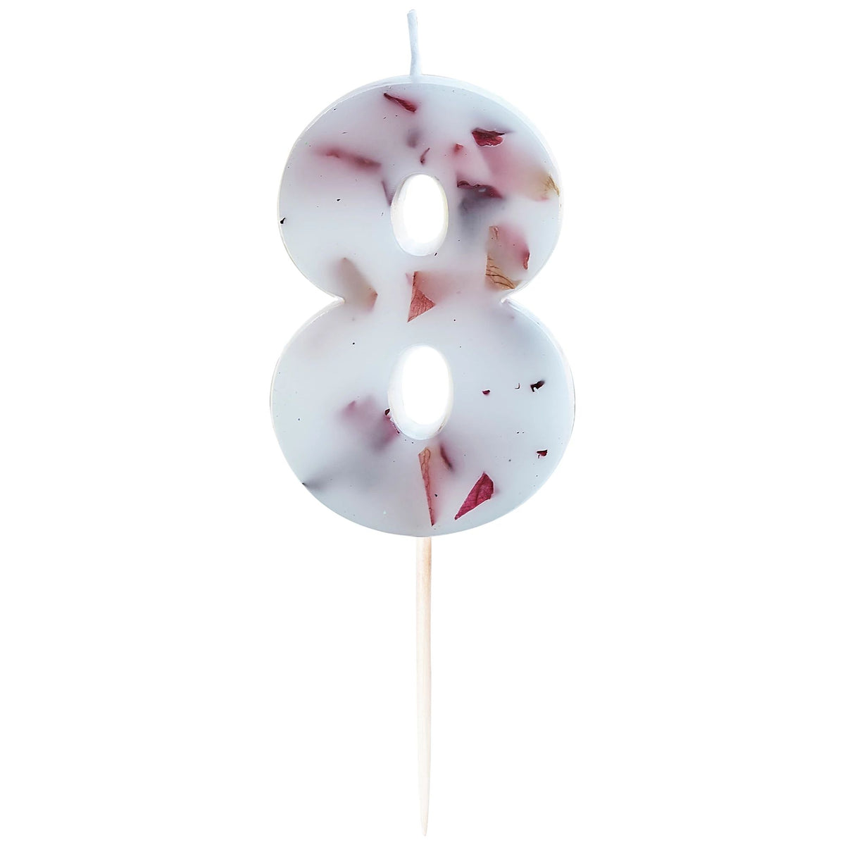 Ginger Ray Pressed Petal Number 8 Birthday Candle, Red/White