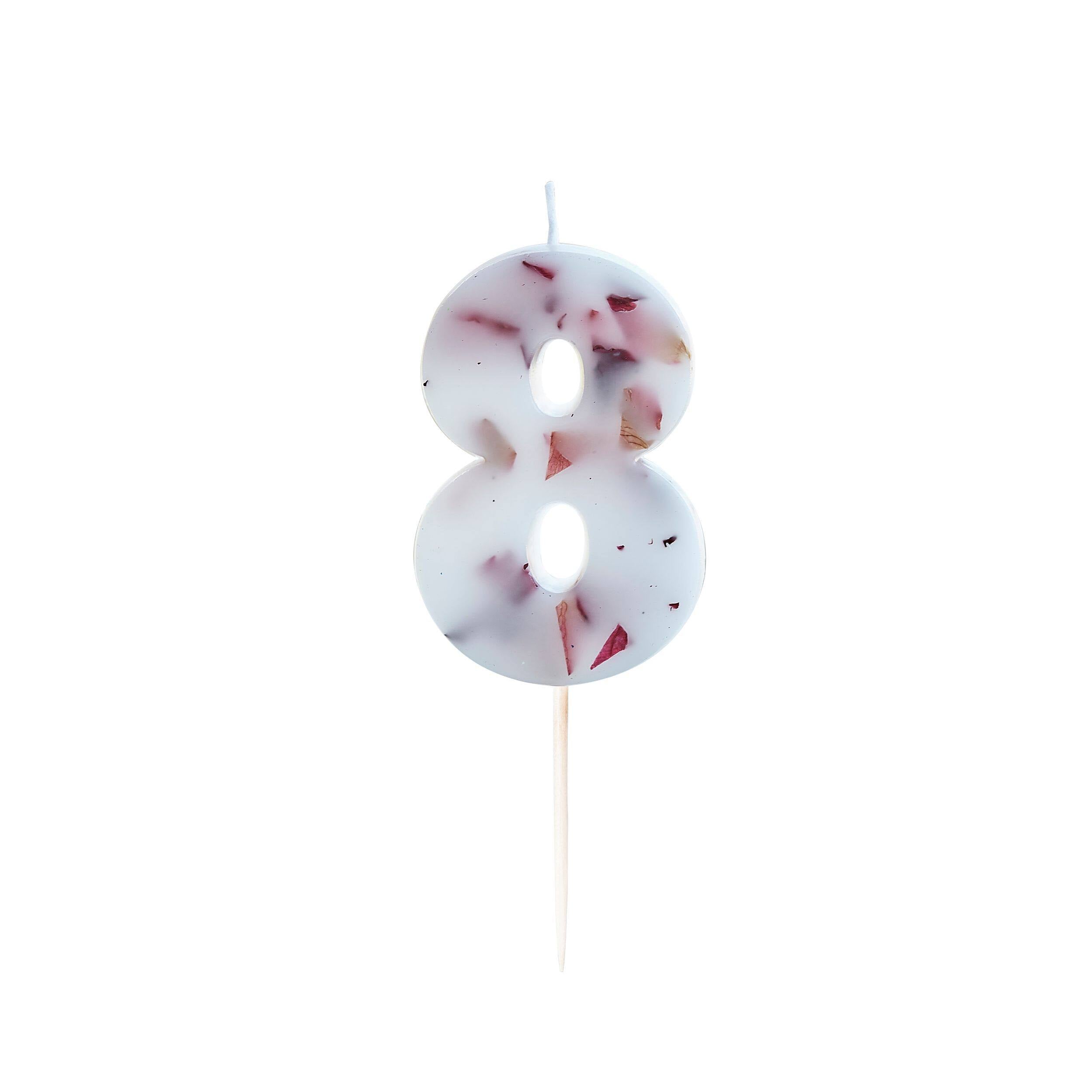 Ginger Ray Pressed Petal Number 8 Birthday Candle, Red/White