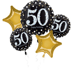 Sparkling 50th Birthday Foil Balloon Bouquet, 5-pcs