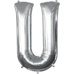 Silver Letter U Foil Balloon - Metallic Mylar Decoration