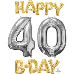 Metallic Gold & Silver Happy 40 B-Day Foil Balloon Set