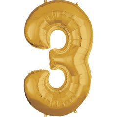 Gold Number 3 Foil Balloon, 50-Inch