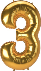 Gold Number 3 Foil Balloon, 50-Inch