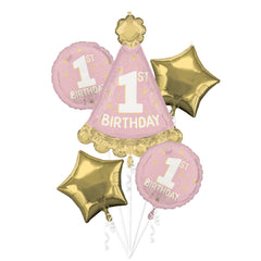 Little Ms. Wonderful 1st Birthday Foil Balloon Bouquet, 5-pcs