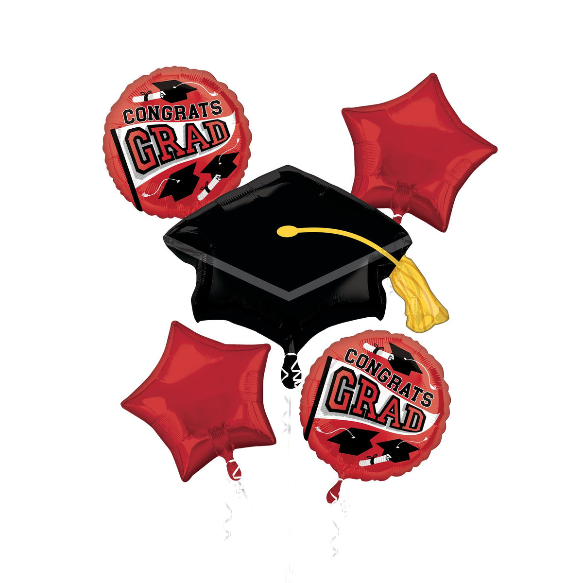 Be True to Your School Graduation Balloon Bouquet - Red & Black, 5-pcs