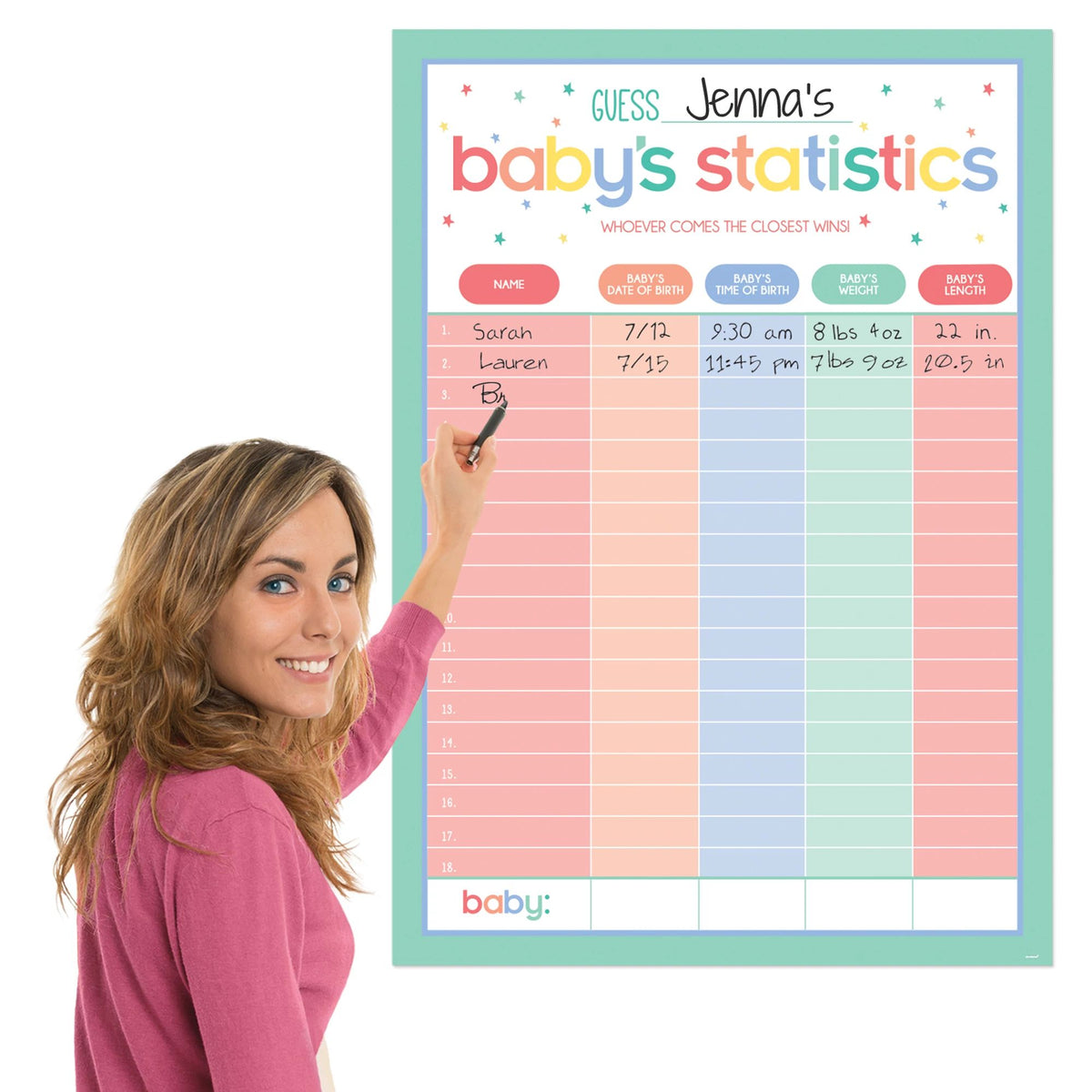 Baby Statistics Guess Baby Shower Game, Multi-Colored, for Baby Shower - Pack of 3