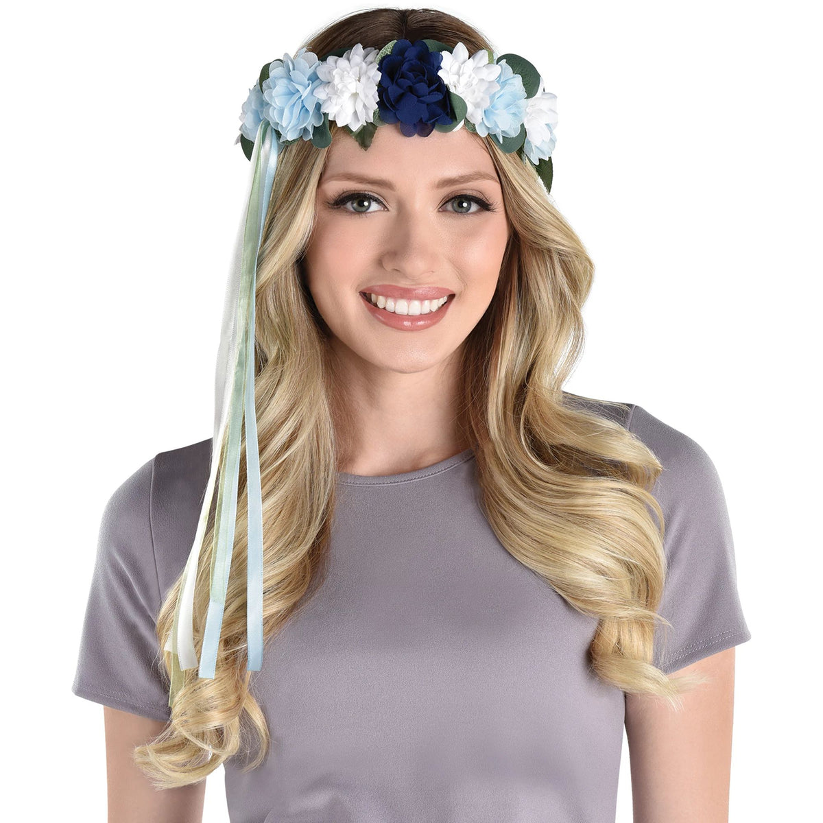 Mom To Be Flower Floral Crown, Blue/White, One Size - Case of 48