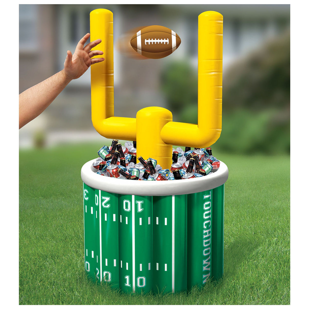 Football Field Goal Post Inflatable Cooler, Green/Yellow, 53-inch - Pack of 3