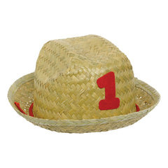 1st Birthday Straw Hat, Tan/Red, One Size, Accessory - Pack of 6