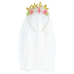 Bride-To-Be Floral Headband, Veil, Gold/Pink/White, One Size - Pack of 9