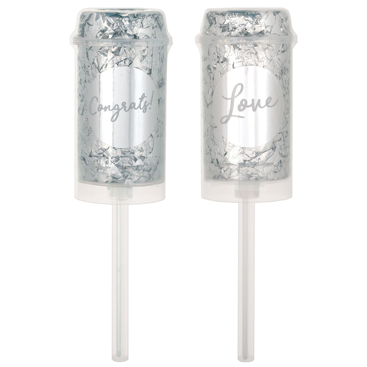 Congrats Love Metallic Confetti Poppers, Silver, 2-ct - Case of 48