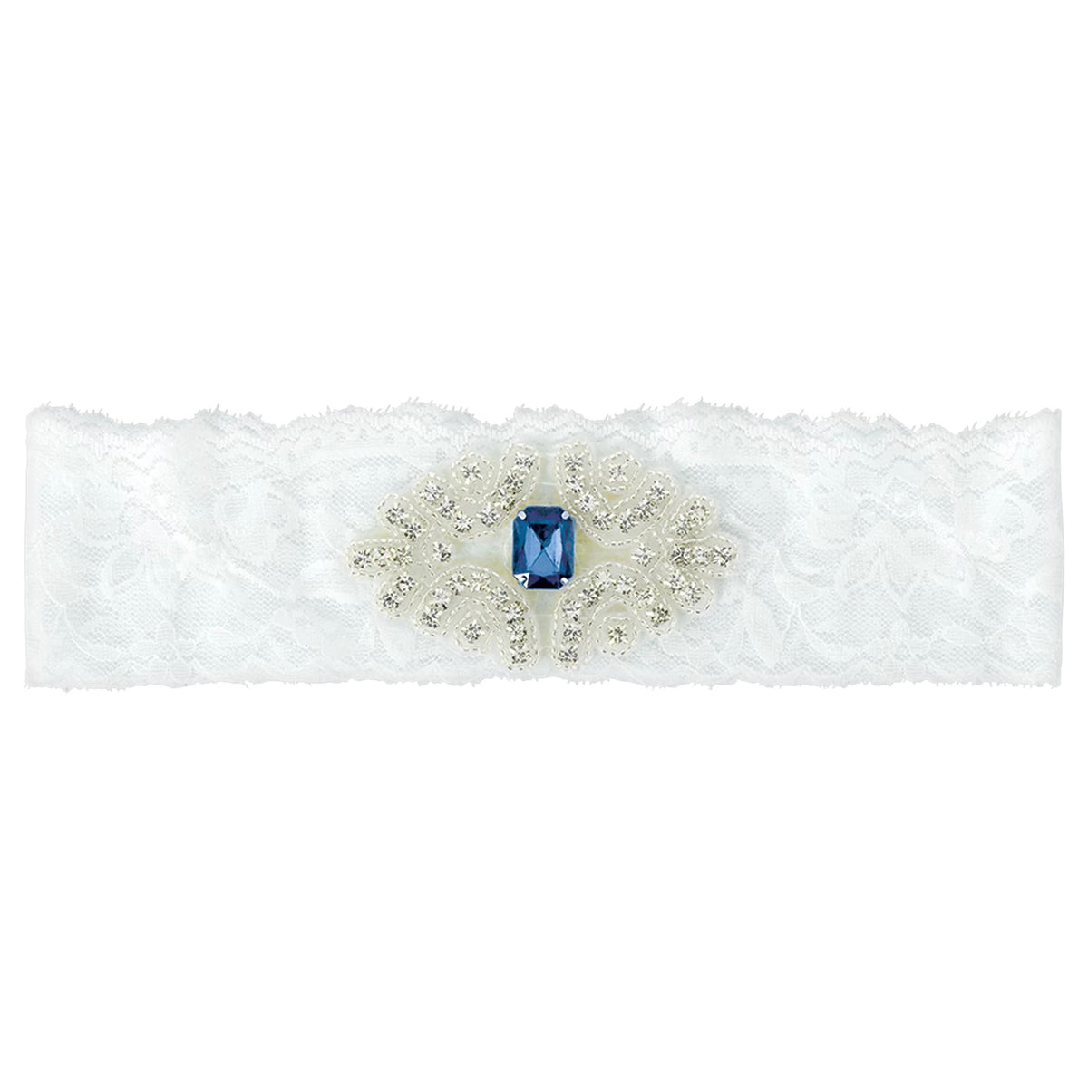 Bridal Gemstone Lace Garter, Blue/White, Plus Size - Case of 48