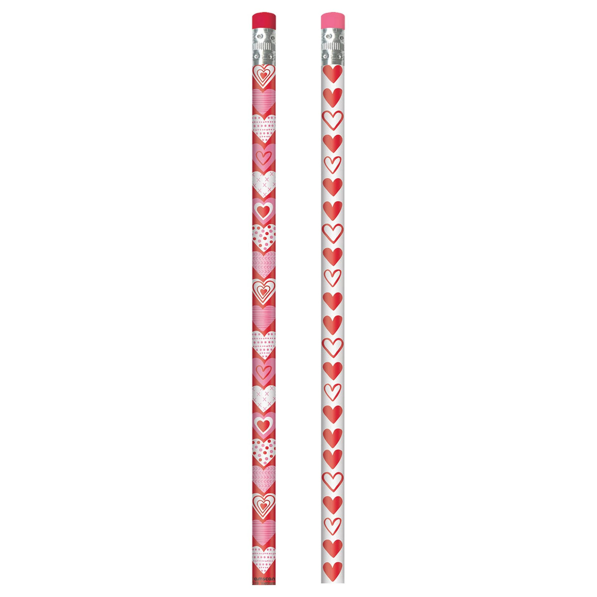 Writing Pencils, Red/White, Heart, 24-ct, for Valentine's Day - Pack of 6