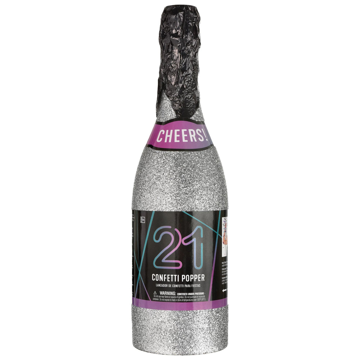 Cheers! 21st Birthday Confetti Popper Bottle - Pack of 6