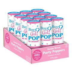 Confetti Cannon Poppers, Pink, 12-ct, Gender Reveal - Pack of 6