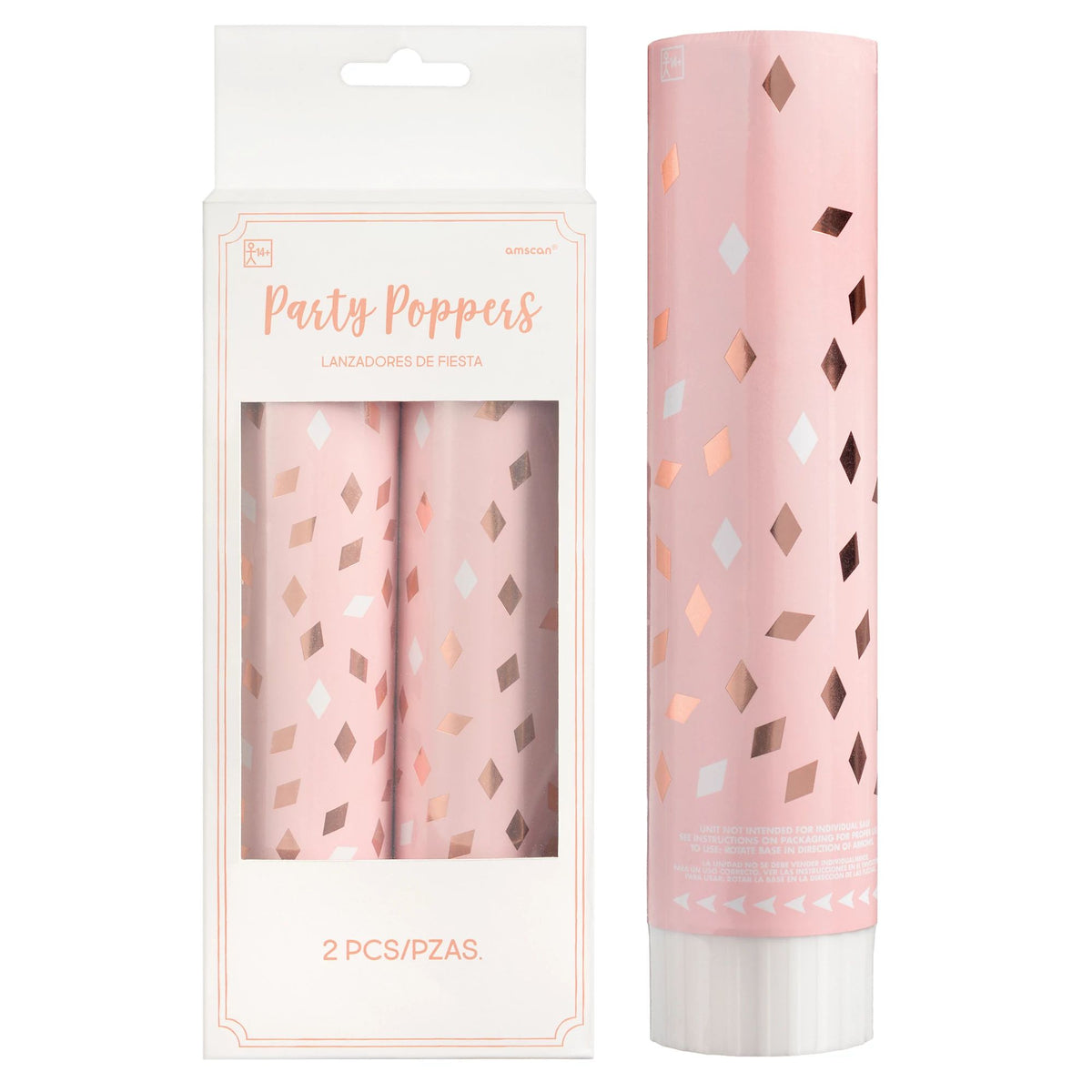 Blush Birthday Confetti Cannon Poppers, Pink/Rose Gold, 2-ct - Case of 48