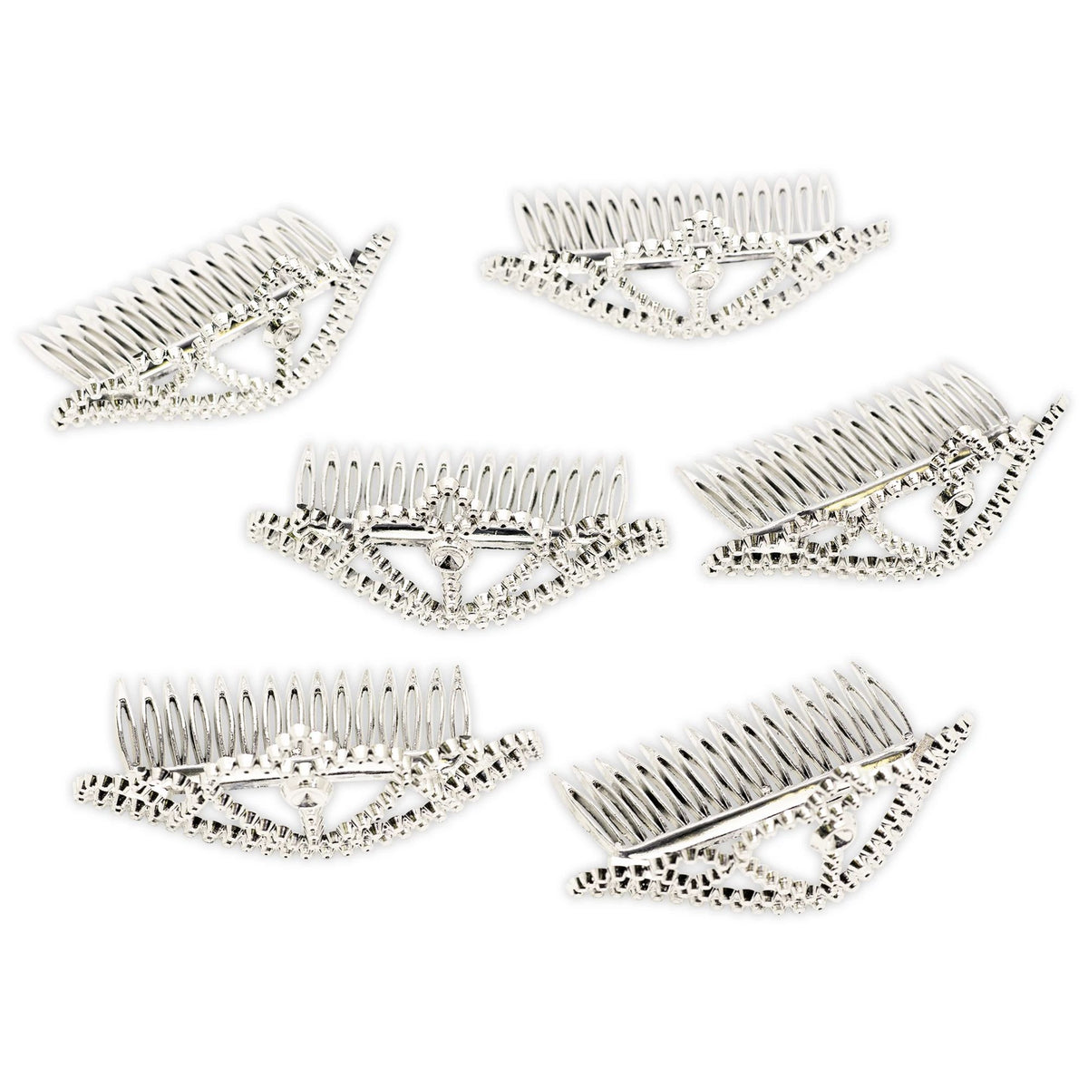 Metallic Silver Tiara Hair Combs - Pack of 6 - Case of 36