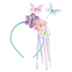Flutter Butterfly Flower Headband, Purple/Pink/Blue, One Size - Pack of 2