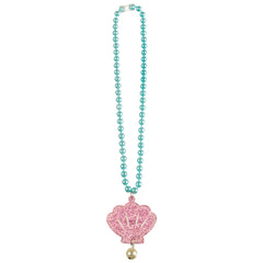 Shimmering Mermaid Seashell Pendant, Pearl Beaded Necklace, Pink/Blue, 17-inch - Pack of 3