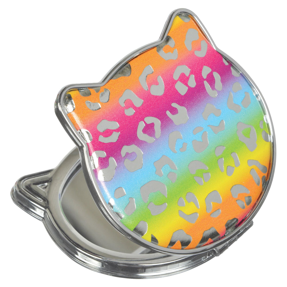 Leopard Print Cat Compact Mirror, Rainbow, for Birthday/Party Favor - Pack of 2