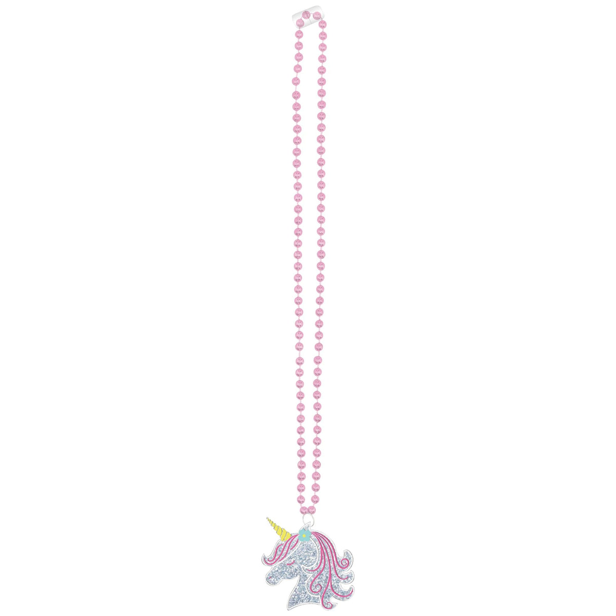 Unicorn Beaded Necklace, Pink/Silver, 17-inch, Pendant Jewelry - Pack of 6