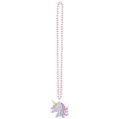 Unicorn Beaded Necklace, Pink/Silver, 17-inch, Pendant Jewelry - Pack of 3