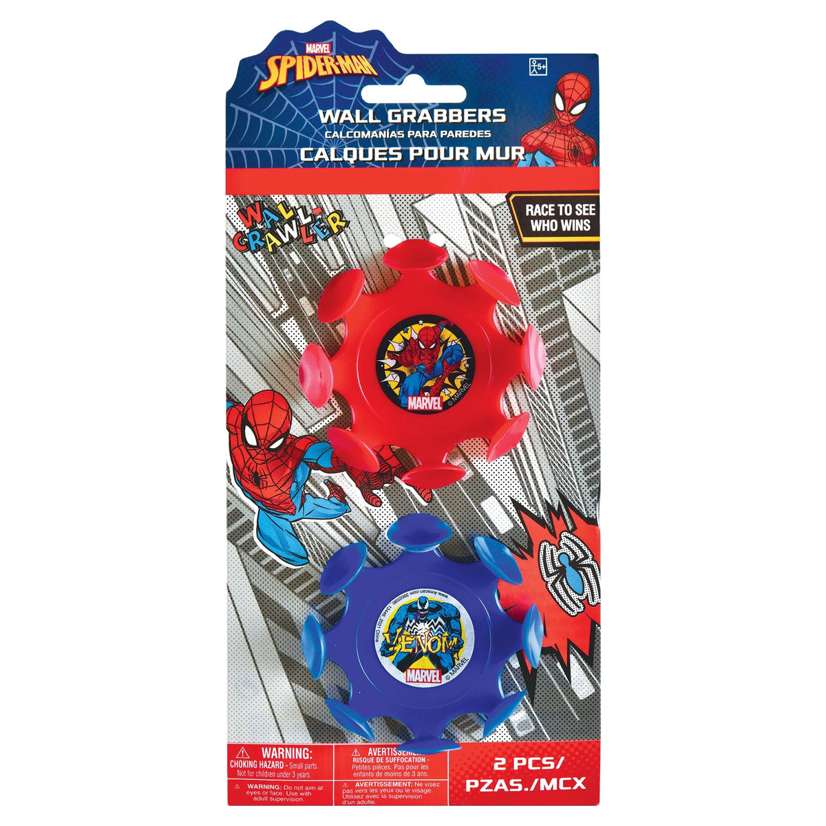 Marvel Spider-Man Wall Grabber Toy, Red/Blue, 3 inch x 3 inch, 2-ct - Pack of 16